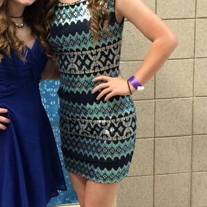 Women’s semiformal blue sequin dress, size M